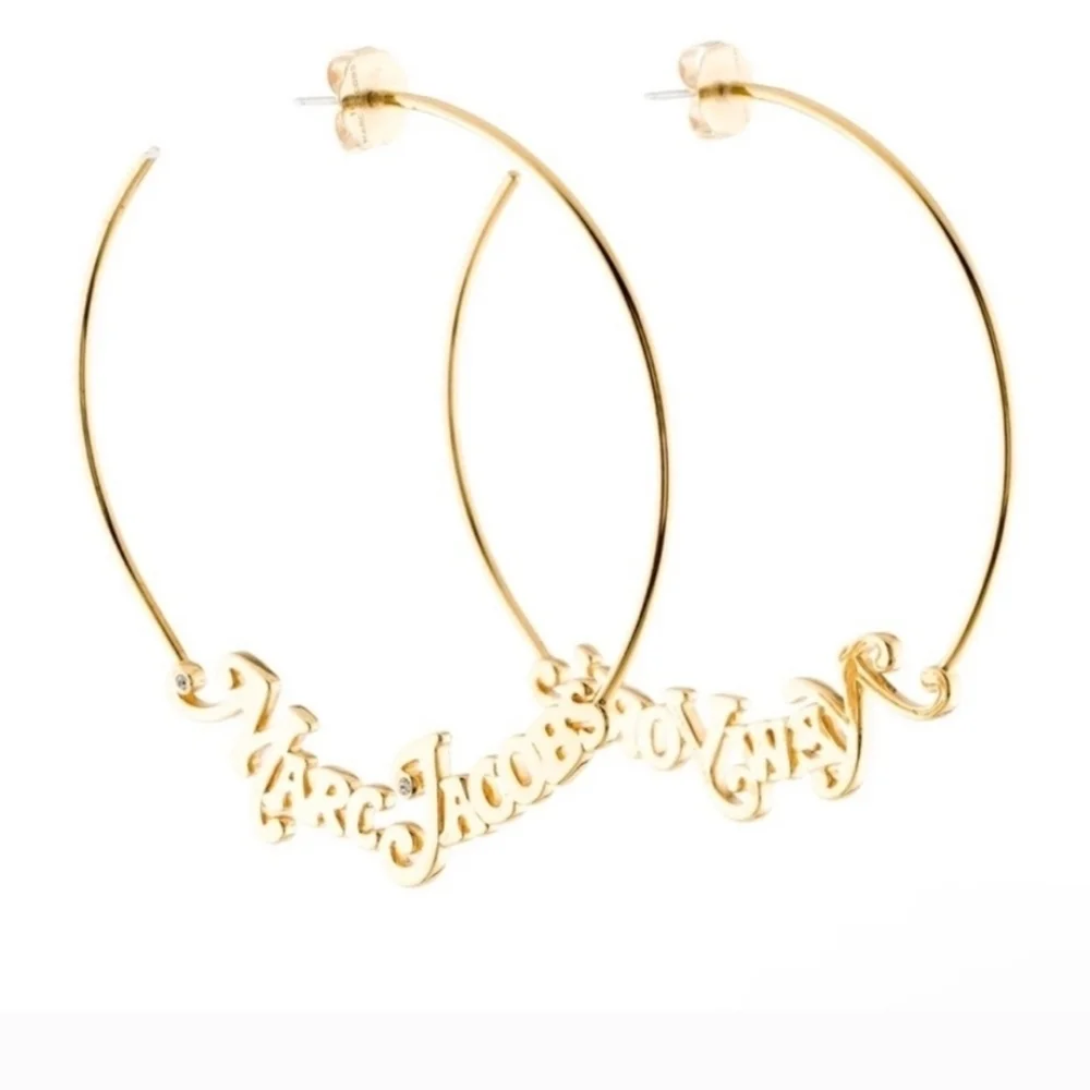 Marc Jacobs New York Gold Logo Hoop Earrings NWT - Picture 7 of 11